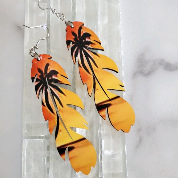 Palm Tree Feather Earrings - Picture 1 of 6